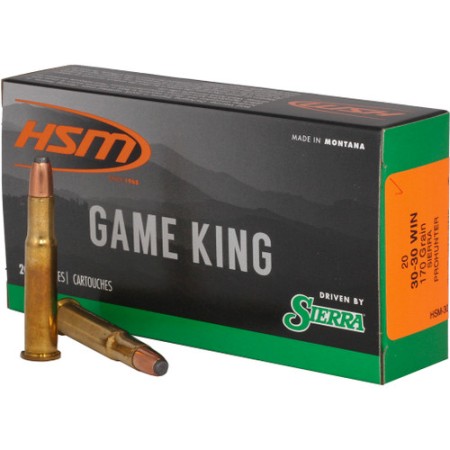 HSM Ammunition Game King .30-30 Winchester 170 Grain, Sierra Gameking, Brass Cased Rifle Ammo, 20 Rounds, HSM-30-30-8-N