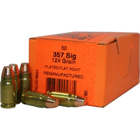 HSM 357 Sig, 124gr, Plated Flat Point, 50rd Box