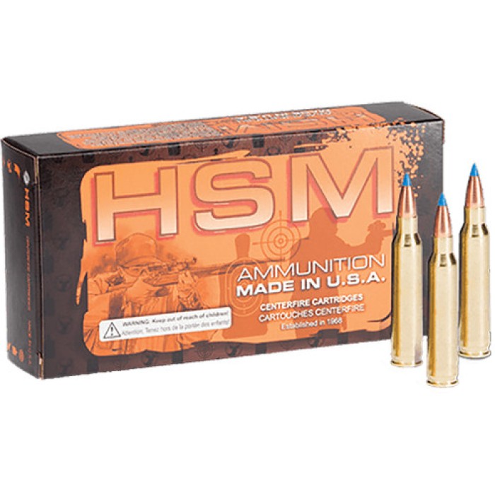 HSM Ammunition Varmint .223 Remington 50 Grain, Hornady V-MAX, Brass Cased Rifle Ammo, 50 Rounds, HSM-223-22