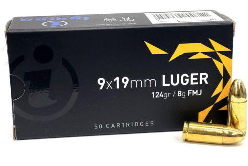 Igman, 9mm Luger, 124 grain, Full Metal Jacket, Brass, Centerfire Pistol Ammo, 50 Rounds, IGMAN9mmb