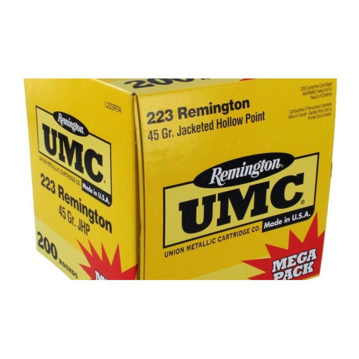 Remington UMC Rifle Ammunition .223 Rem 45 gr. JHP 3550 fps 200/ct