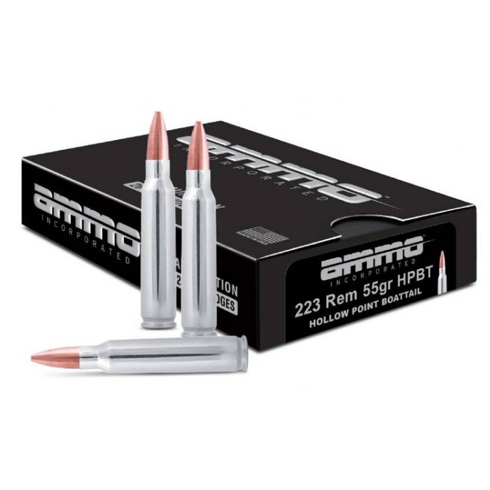 Ammo Inc 223 REM 55 Gr Hollowpoint Boattail (HPBT) Nickel Plated Rifle Ammunition 20rds