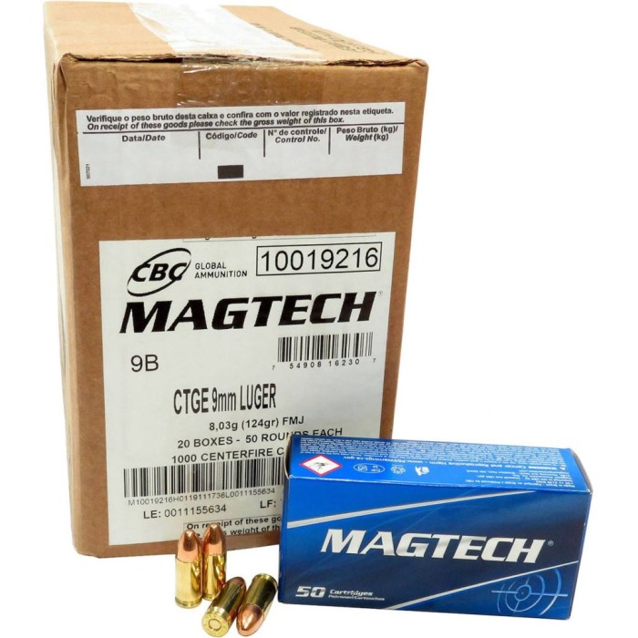 Magtech 9B Range/Training  9mm Luger 124 gr Full Metal Jacket (FMJ) 1000rd Case