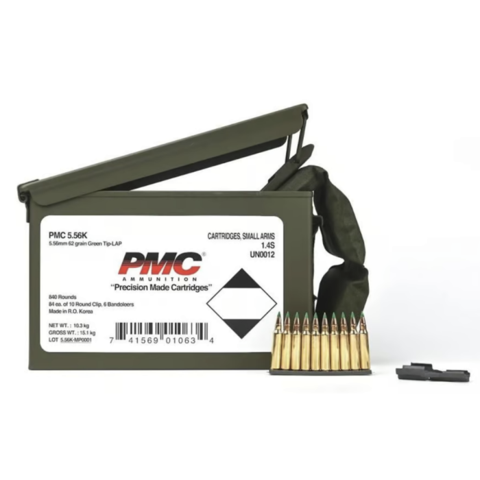 PMC X-Tac 5.56 NATO 62gr Green Tip LAP 840rds w/ Bandoleer in M2A1 Ammo Can - 5.56(M855)(M/B)