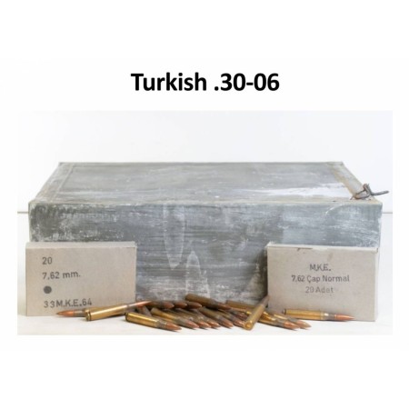 MKE Turkish 30-06 Springfield 150 GR FMJ Non-Corrosive Boxer Brass Surplus 1960's MKE Production 1000rd Box