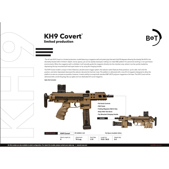 B&T BT-440000-C-FDE-US KH9 Pistol 9mm (1) 30rd Mag