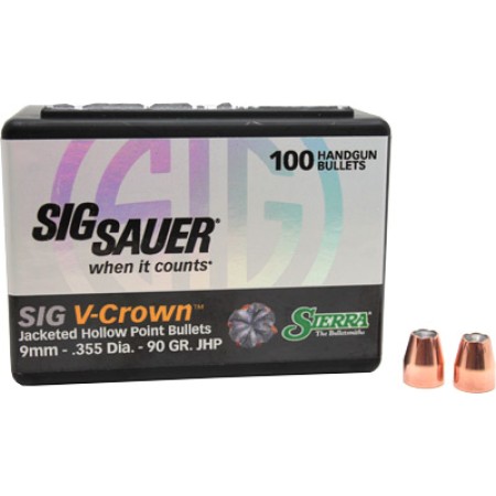 Sierra Bullets V-Crown, .355 Diameter, 9MM, 90 Grain, Jacketed Hollow Point, 100 Count 9990