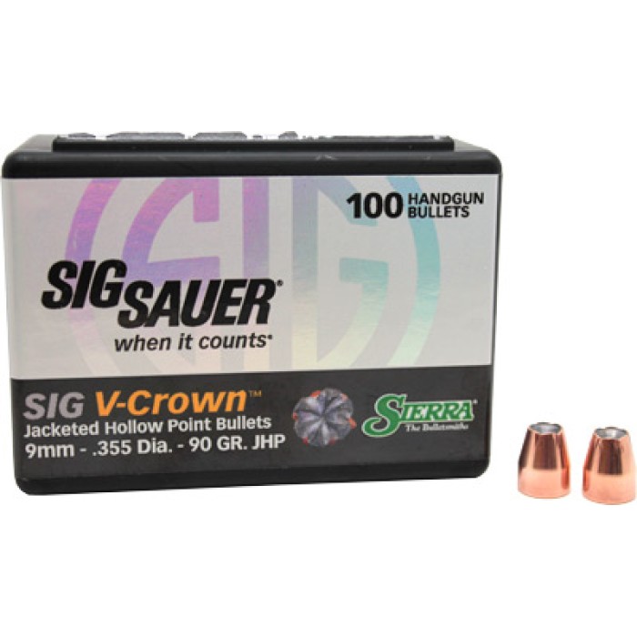 Sierra Bullets V-Crown, .355 Diameter, 9MM, 90 Grain, Jacketed Hollow Point, 100 Count 9990