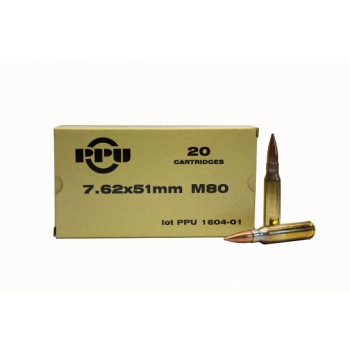 Ppu 7.62X51 145 Grain Weight M80 Fmjbt 20/Box PP7.68