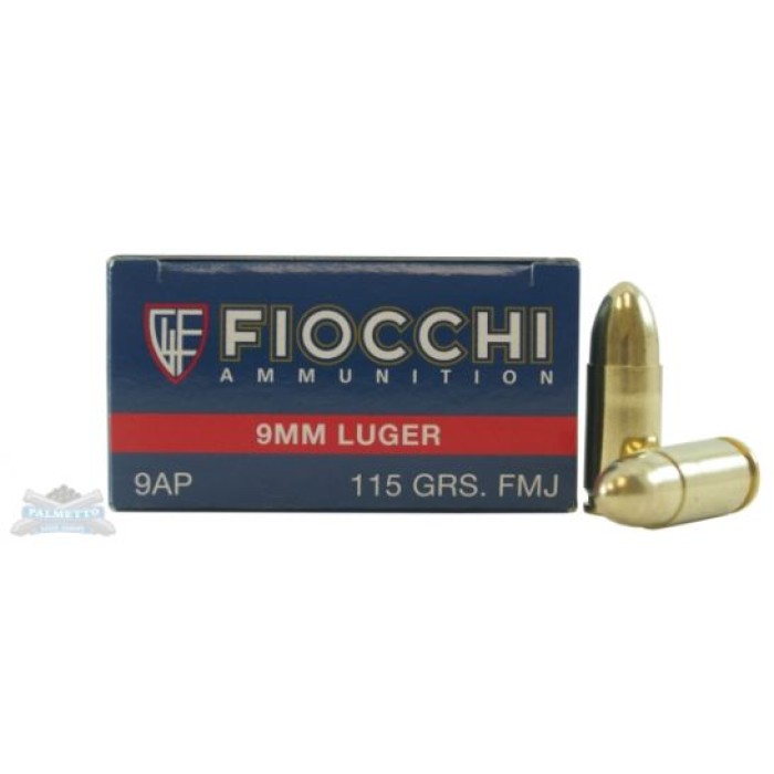 Fiocchi 9mm 115gr FMJ 50 Rounds Ammunition - 9AP