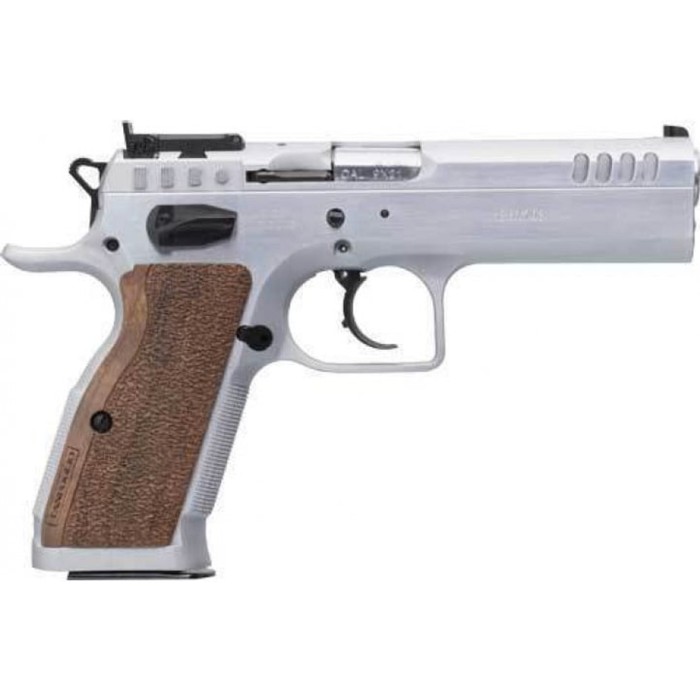 IFG Stock II 9mm, 4.45" Barrel, Silver, Walnut Grips, 17rd