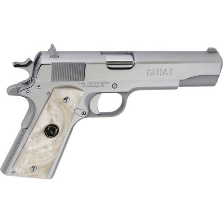 Iver Johnson 1911a1 .45acp 5" - Fs 8rd Chrome White Pearl Grip