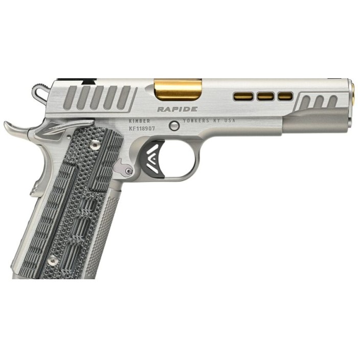 Kimber Rapide Dawn, 1911 45 ACP, 5" Barrel, Gold TiN Finish,  TRUGLO TFX Tritium/Fiber-Optic Sights, Black/Gray G10 Grips, Manual Safety, 8rd, 1 Magazine, California Compliant