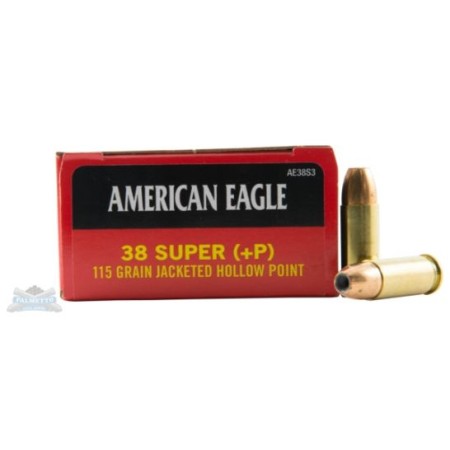 American Eagle 38 Super+P **NOT FOR REVOLVERS ** 115 JHP Ammunition 50rds - AE38S3