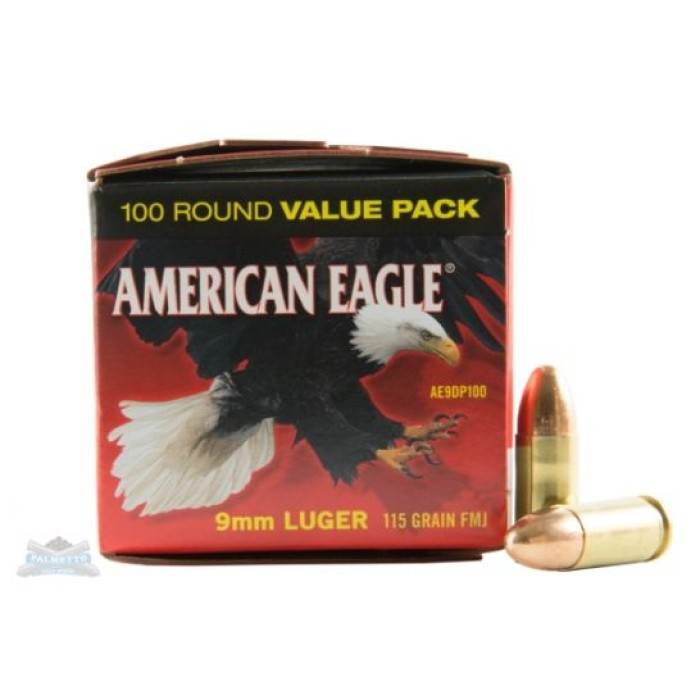 American Eagle 9mm 115gr FMJ Ammunition 100rds - AE9DP100