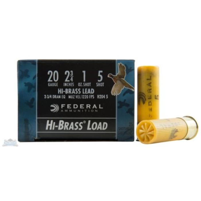 Federal 20ga 2.75" 2.75DE 1oz #5 "Game-Shok" Hi-Brass Lead Shotshells 25rds - H204 5