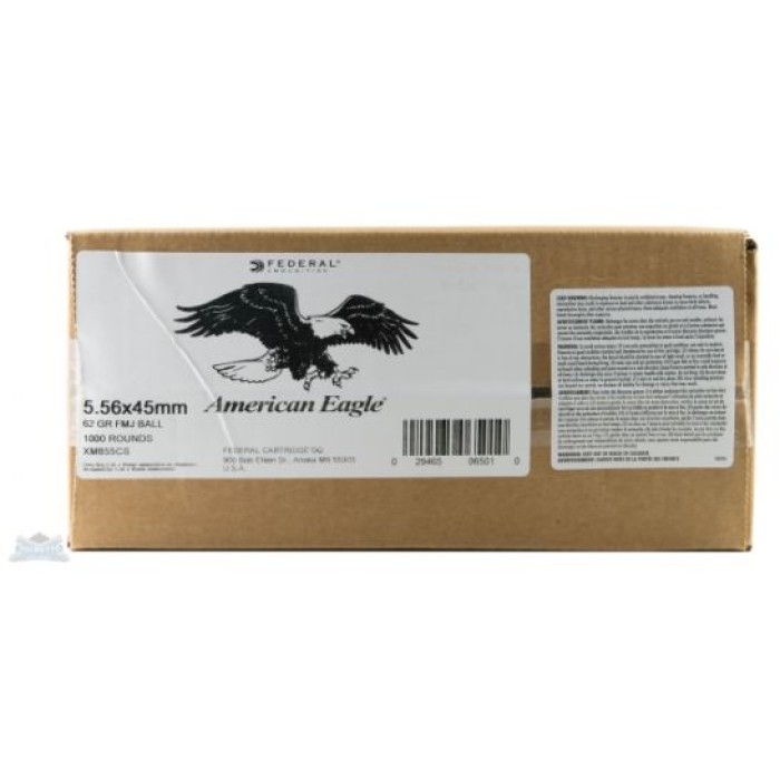 American Eagle 5.56mm 62gr FMJ Steel Core Ammunition, 1000 Rounds - XM855CS