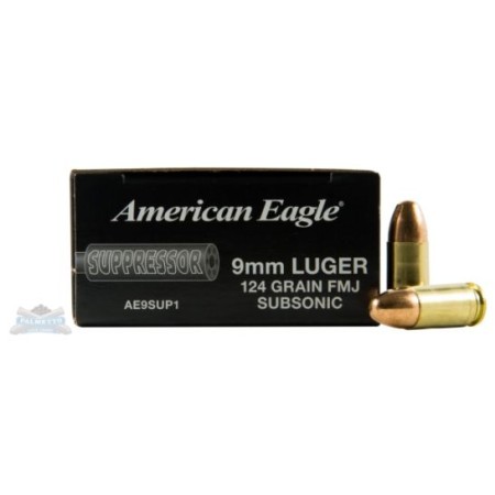 American Eagle 9mm 124gr FMJ Sub-Sonic Ammunition 50rds - AE9SUP1