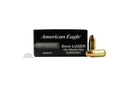 American Eagle 9mm 124gr FMJ Sub-Sonic Ammunition 50rds - AE9SUP1