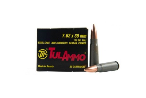 Tula 7.62x39 Ammo 122 Grain FMJ Steel Case 20 rds/box - UL076201