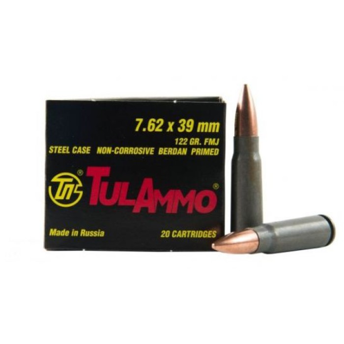 Tula 7.62x39 Ammo 122 Grain FMJ Steel Case 20 rds/box - UL076201