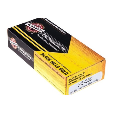 22-250 - 36 Grain Varmint Grenade HP - Black Hills Gold - 20 Rounds