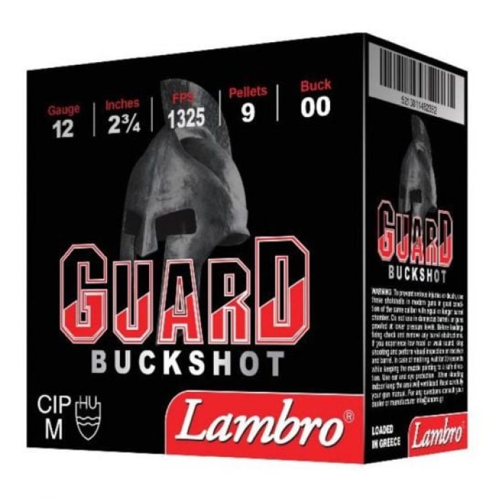 Lambro 12 Gauge 2.75in Centerfire Shotgun Guard Practical Buckshot Ammo, 00 Buck Size, 25 Rounds, LAM12BUCK