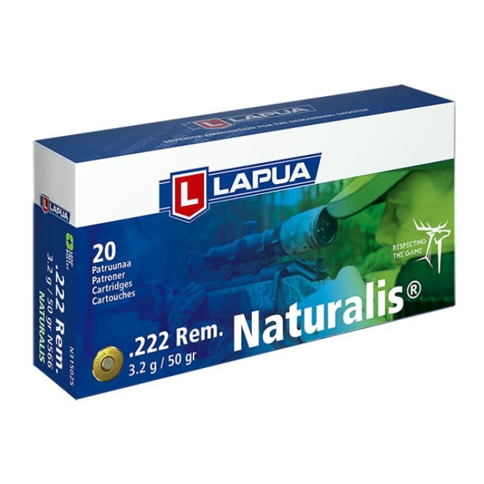 Lapua 222 Remington 55gr Naturalis Solid Box of 20 N315025