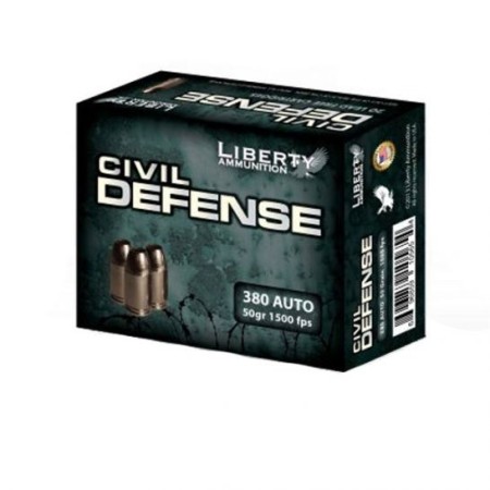 Liberty Ammunition Civil Defense, .380 ACP, 50 Grain, HP, Brass Case, Centerfire Pistol Ammo, 20 Rounds Box, LA-CD-380-023