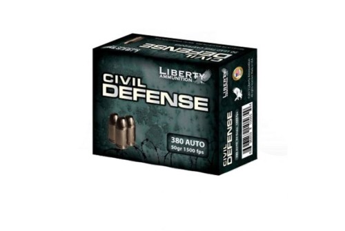 Liberty Ammunition Civil Defense, .380 ACP, 50 Grain, HP, Brass Case, Centerfire Pistol Ammo, 20 Rounds Box, LA-CD-380-023