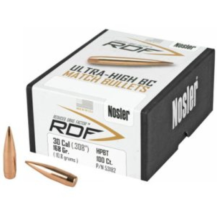 Nosler 53182 RDF  30 Cal .308 168 gr Hollow Point Boat Tail (HPBT) 100 Per Box