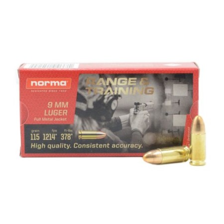 Norma Range & Training FMJ 9mm Luger 115gr Pistol Ammo (50/box) 620240050