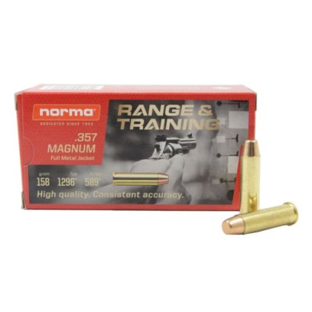 NORMA AMMUNITION RANGE AND TRAINING 357 MAG 158GR FULL METAL JACKET (FMJ) 50 ROUNDS PER BOX