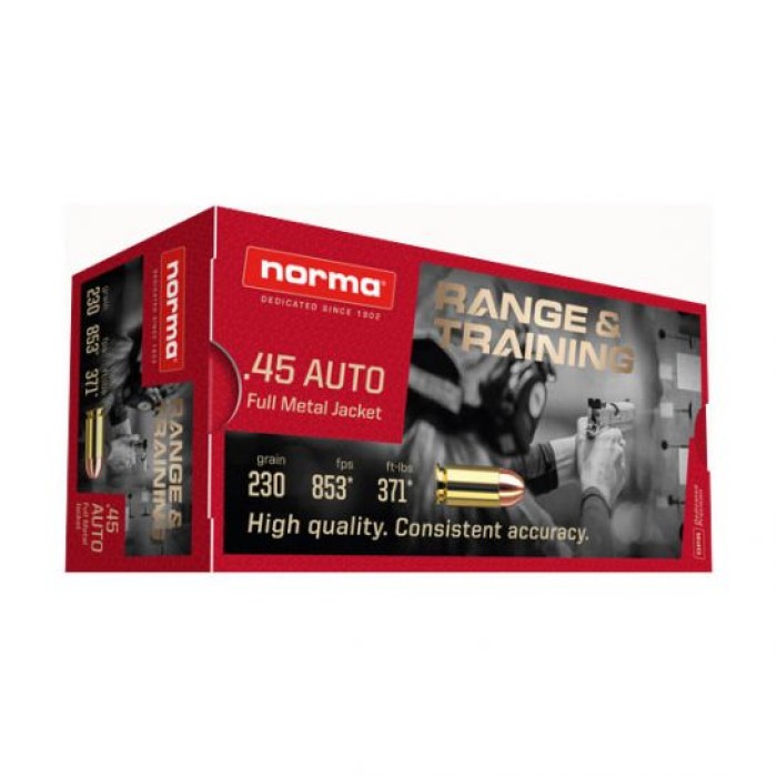 Norma Range & Training Brass .45 ACP 230 Grain 50-Rounds FMJ