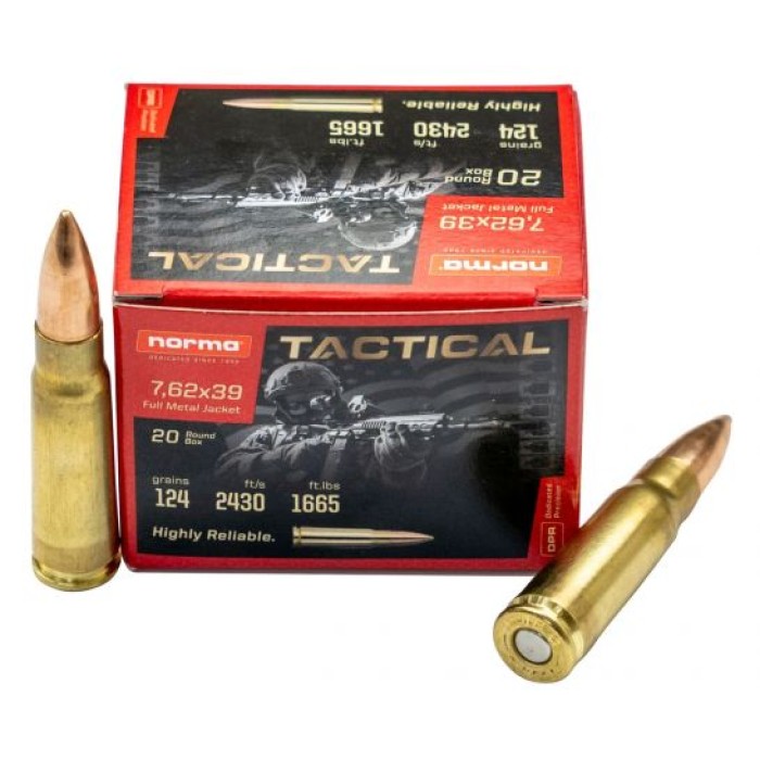 Norma Tactical 124 gr FMJ 7.62x39 Ammunition, 20 Rounds - 295540020