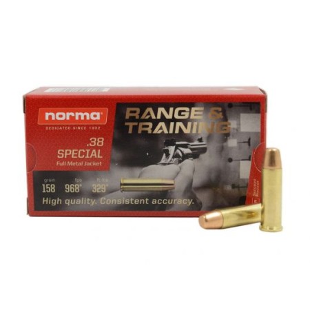 NORMA AMMUNITION RANGE AND TRAINING 38 SPECIAL 158GR FULL METAL JACKET 50 ROUNDS PER BOX