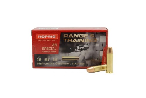 NORMA AMMUNITION RANGE AND TRAINING 38 SPECIAL 158GR FULL METAL JACKET 50 ROUNDS PER BOX