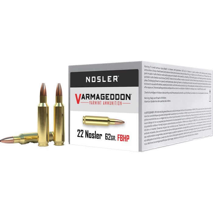 Nosler Varmageddon 22, 62 gr Flat Base Hollow Point (FBHP) 50 Bx - Dirty Bird Industries