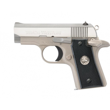 Colt .380 ACP Mustang Pocketlite Stainless with Checkered Black Grips O6891