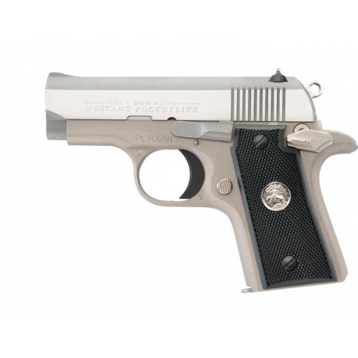 Colt .380 ACP Mustang Pocketlite Stainless with Checkered Black Grips O6891