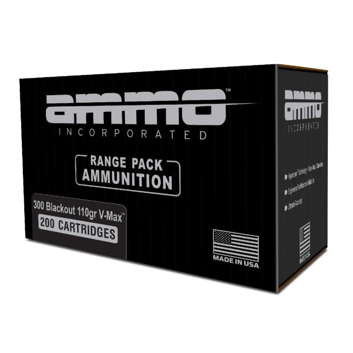 Ammo Inc V-MAX 300 Blackout 110gr Ammo, 200rd Range Pack - 300B110VMX-A200