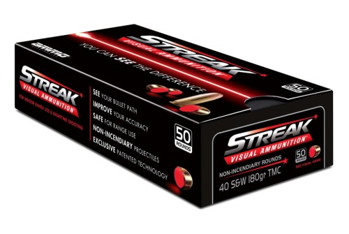 Ammo, Inc. Streak .40 S&W 180 Grain Tracer-Like Full Metal Jacket Brass Cased Red Pistol Ammo, 50 Rounds, 40180TMC-STRK-RED-50