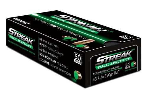 Ammo, Inc. Streak .45 ACP 230 Grain Tracer-Like Full Metal Jacket Brass Cased Green Pistol Ammo, 50 Rounds, 45230TMC-STRK-GRN-50