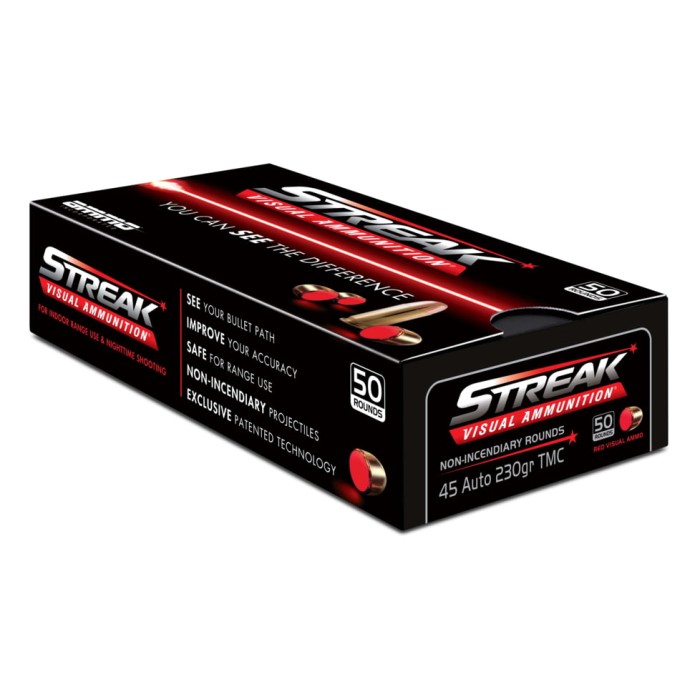 45 ACP - 230 Grain TMJ Non-Incendiary Visual Tracer - Ammo Inc. Streak - 1000 Rounds