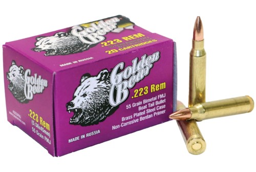 Bear Ammunition 223 Remington 55 Grain Full Metal Jacket Brass Plated Steel Case Centerfire Rifle Ammo, 20 Rounds, AG223FMJ