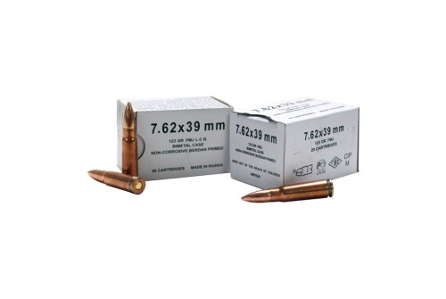 Bear Ammunition Barnaul, 7.62x39mm, 123 Grain, Full Metal Jacket, Centerfire Rifle Ammo, 500 Rounds, AM762B