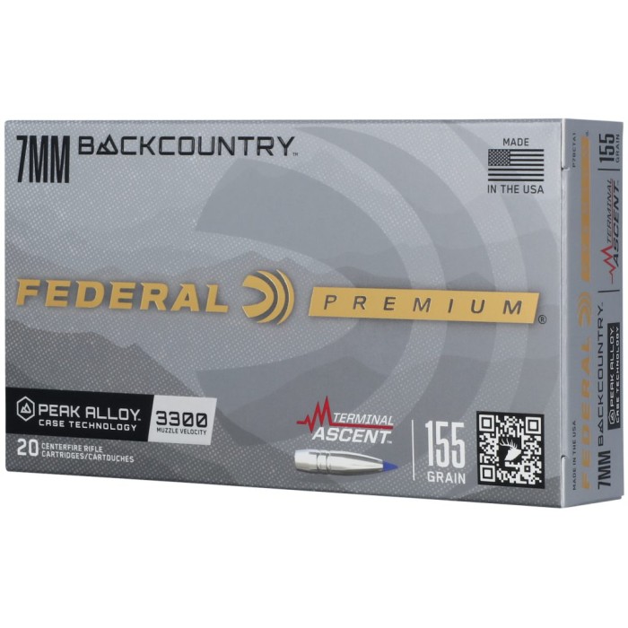 Federal 7mm Backcountry 155 Grain Terminal Ascent Peak Alloy Rifle Ammo, 20 Rounds, P7BCTA1