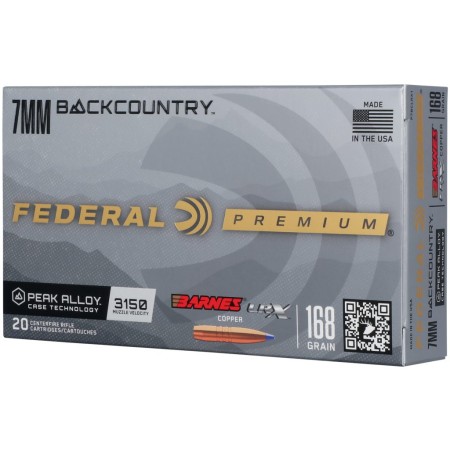 Federal 7mm Backcountry 168 Grain Barnes LRX Copper Peak Alloy Rifle Ammo, 20 Rounds, P7BCLRX1