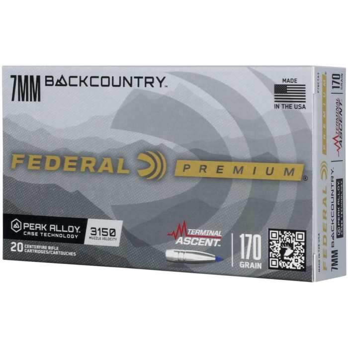 Federal 7mm Backcountry 170 Grain Terminal Ascent Peak Alloy Rifle Ammo, 20 Rounds, P7BCTA3