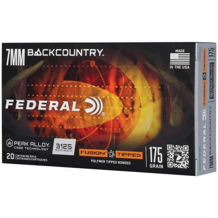 Federal 7mm Backcountry 175 Grain Fusion Tipped Peak Alloy Rifle Ammo, 20 Rounds, F7BCTFS2